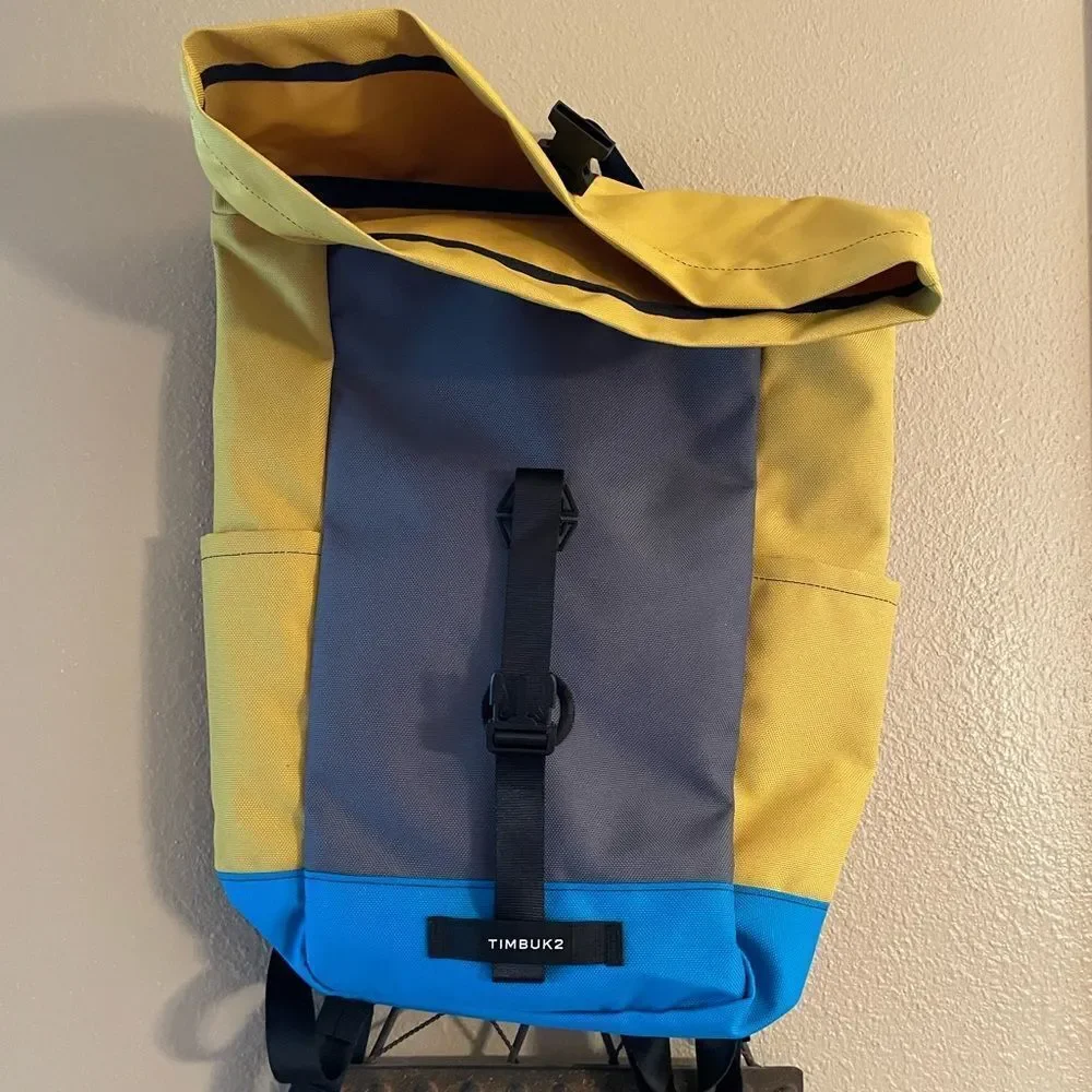 Timbuk2 Yellow Gray Blue Roll Up Backpack New Condition